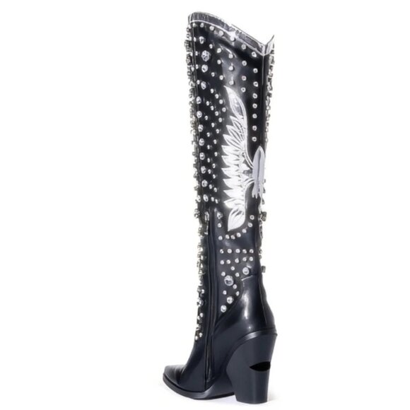 AZALEA WANG Upbeat Black Jeweled Rhinestone Tall Western Cowboy Boots 7-11 NWT - Picture 5 of 14